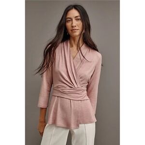 J Jill Wearever Size -L Top Pink V Neck Draped Waist Mauve Retail $109